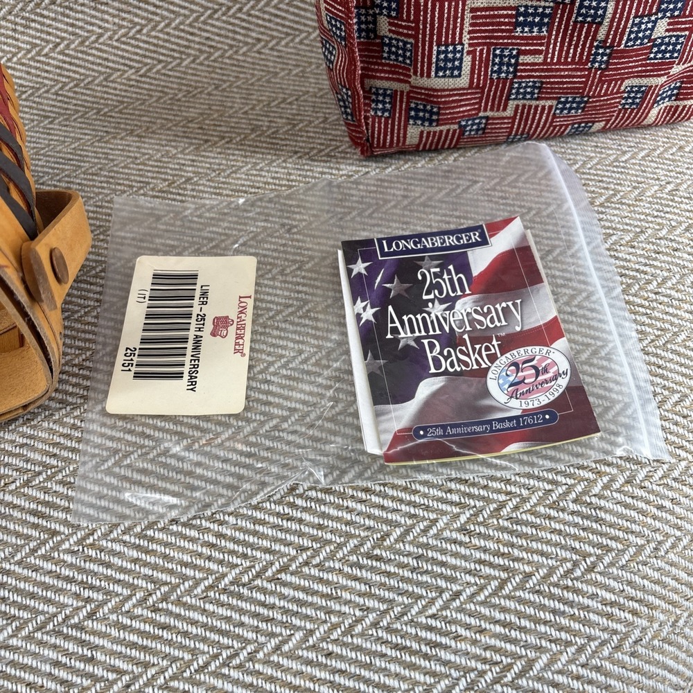Longaberger 25th Anniversary Flag Basket with Liner & Protector - Picture 8 of 10